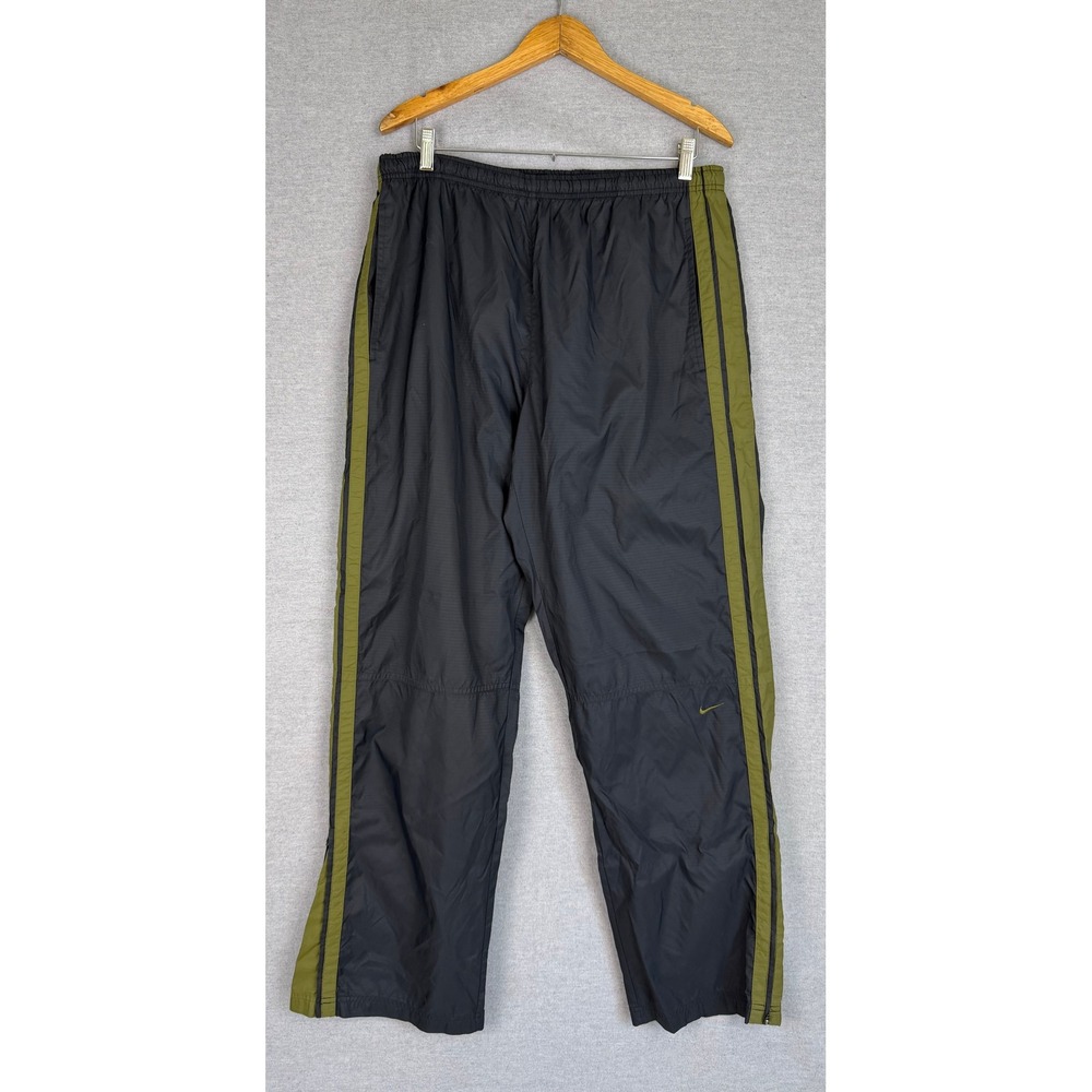 Nike Mens Large Ripstop Nylon Track Pants‎ Grey Olive Green Athletic Swoosh 0073